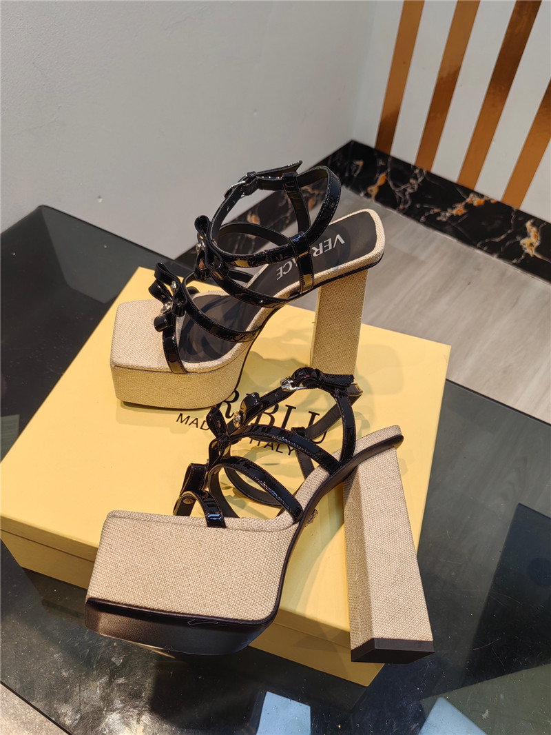 VERSACE Gianni Ribbon Platform Sandals 150mm Black