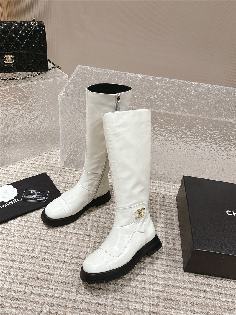 Ch**el white oil wax leather knee-high boots