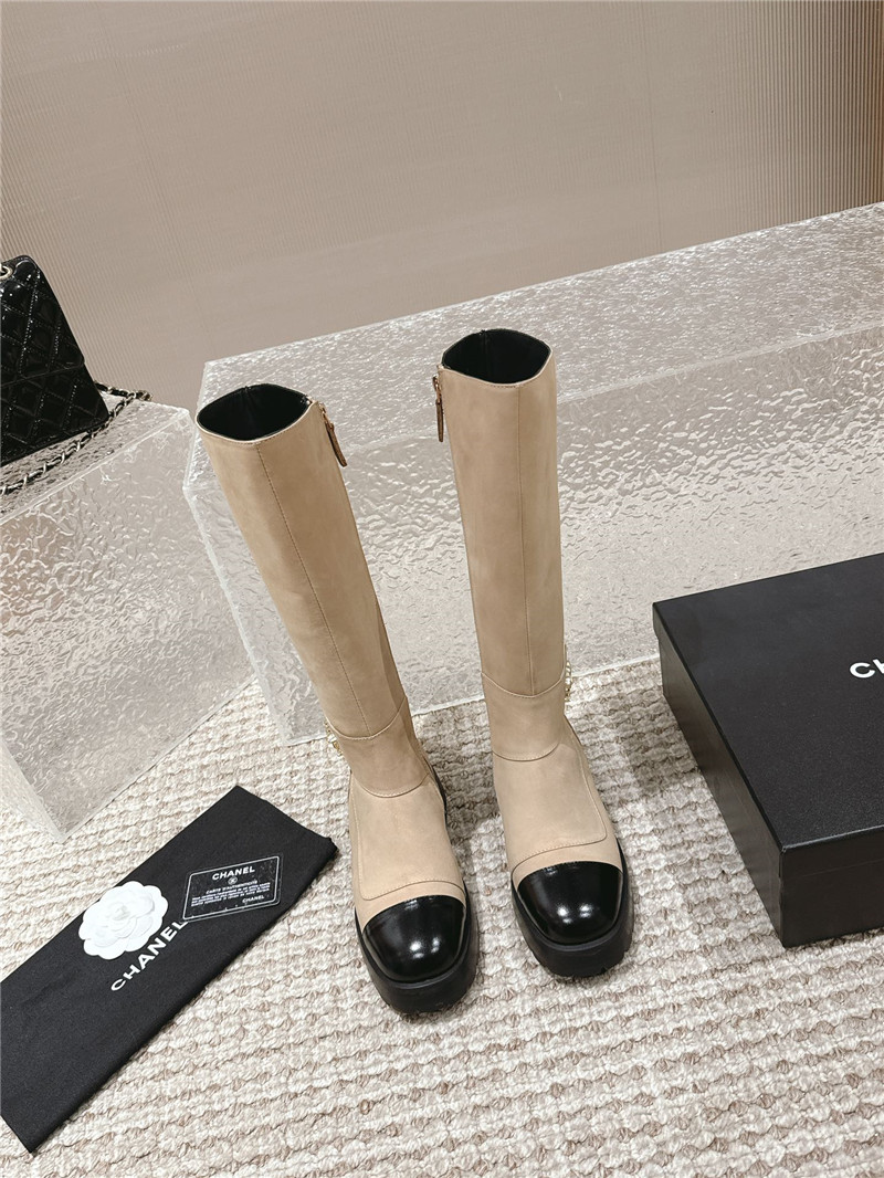 Ch**el beige suede patent leather knee-high boots