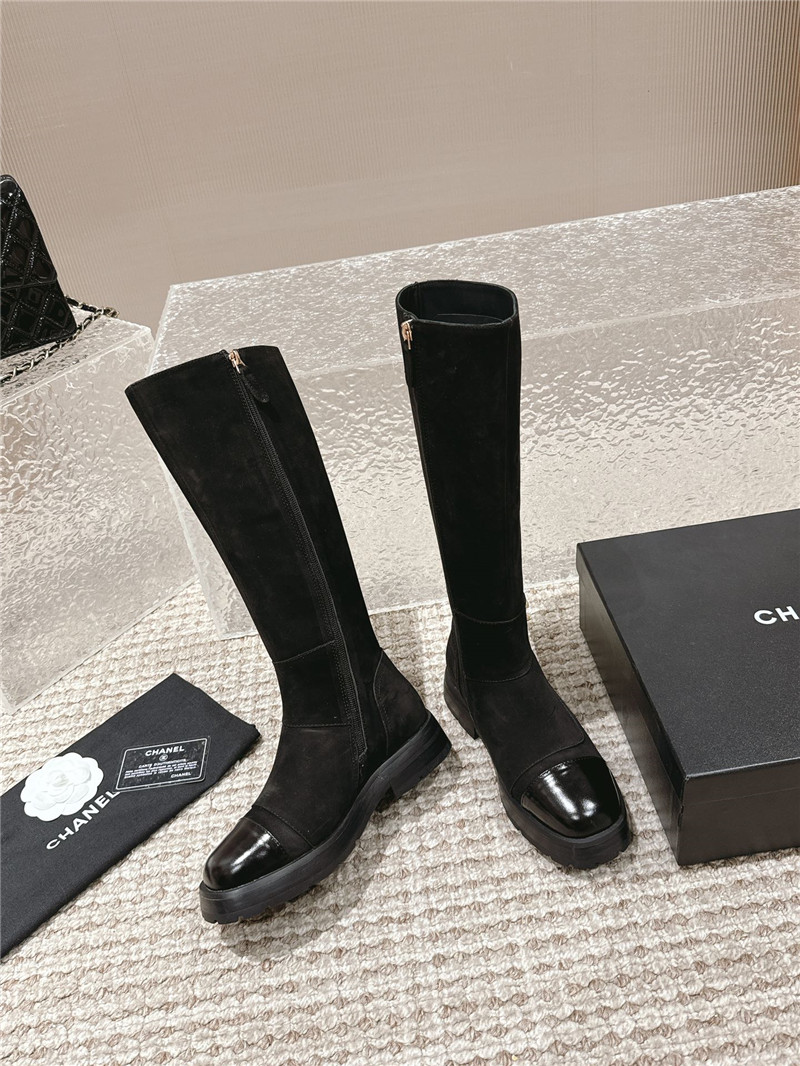 Ch**el suede patent leather knee-high boots