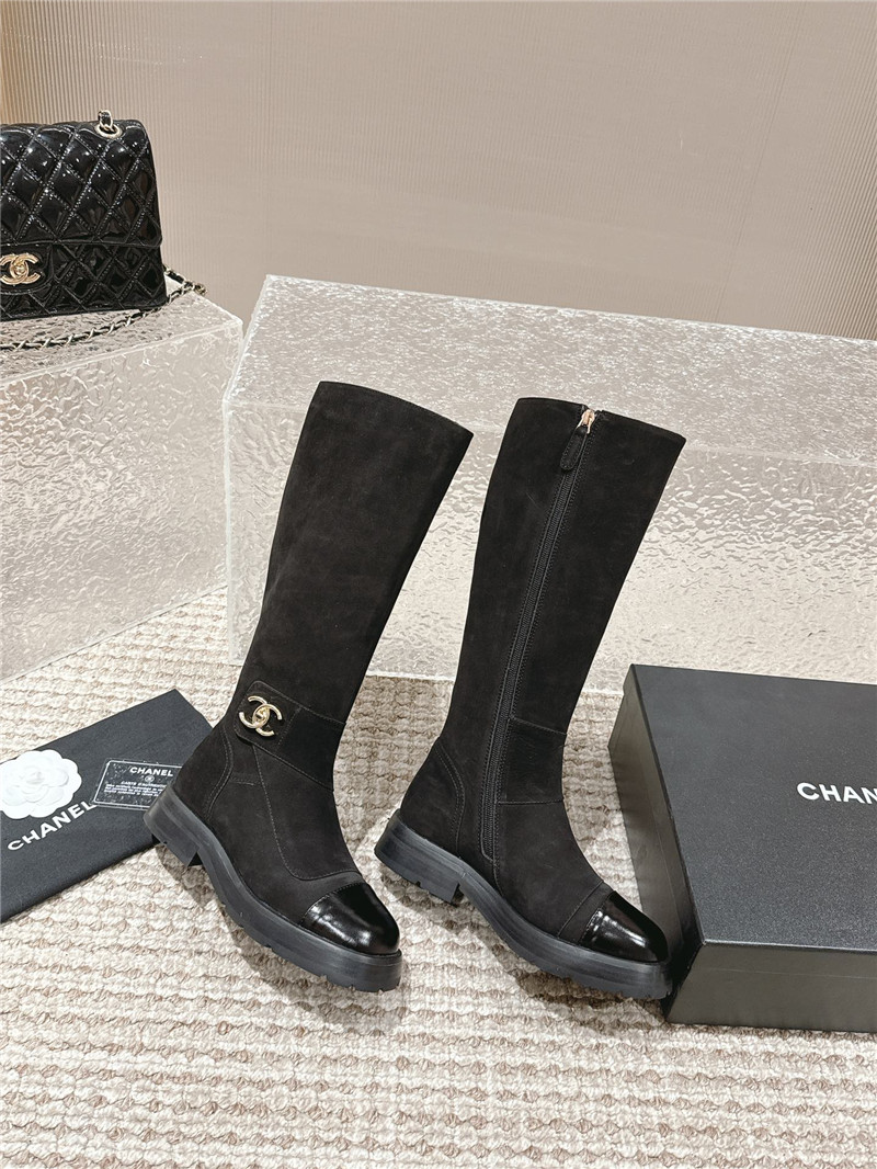 Ch**el suede patent leather knee-high boots