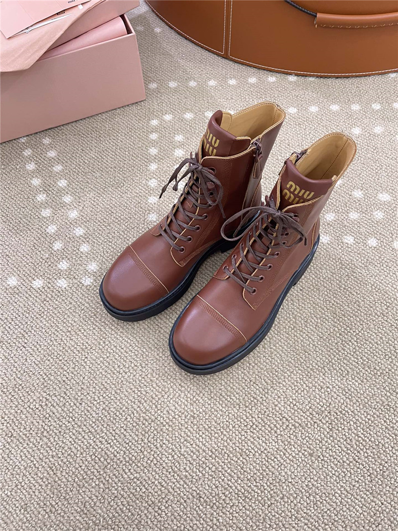 Miu Miu Brown Leather Combat Boots