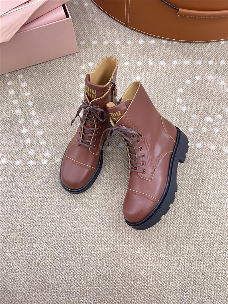 Miu Miu Brown Leather Combat Boots