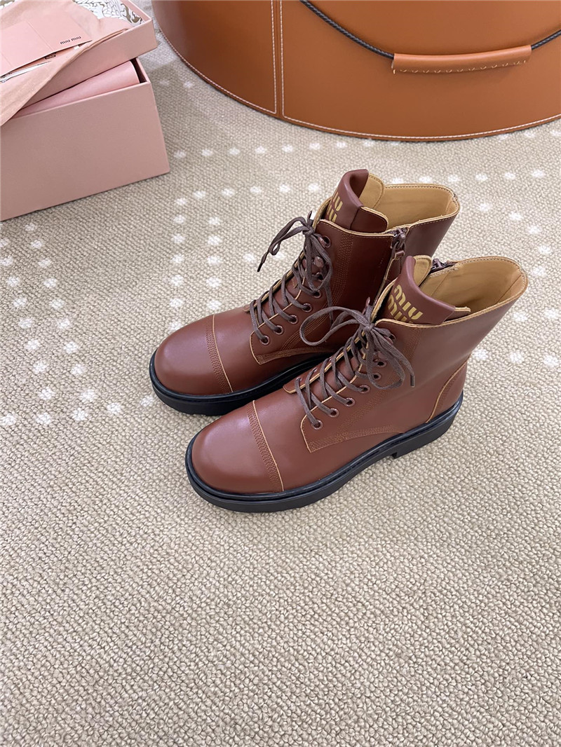 Miu Miu Brown Leather Combat Boots