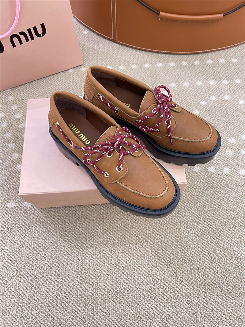 Miu Miu Lace-Up Cognac Leather Loafers