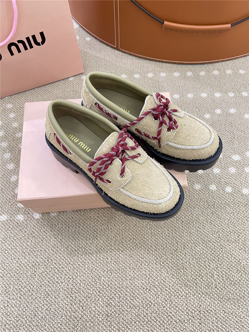 Miu Miu Lace-Up Ivory Suede Loafers