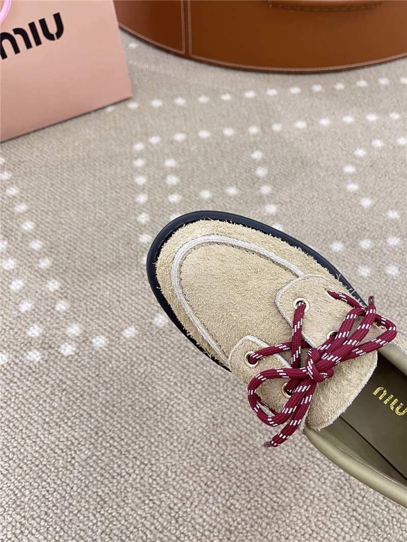 Miu Miu Lace-Up Ivory Suede Loafers