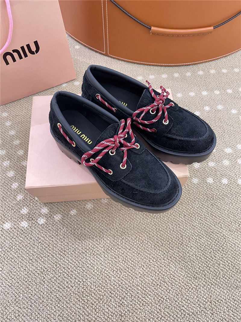 Miu Miu Lace-Up Black Suede Loafers