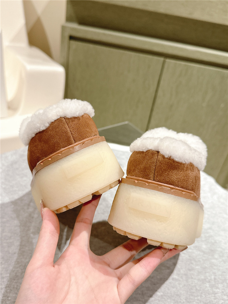 Pra*a platform shearling cinnamon suede slippers