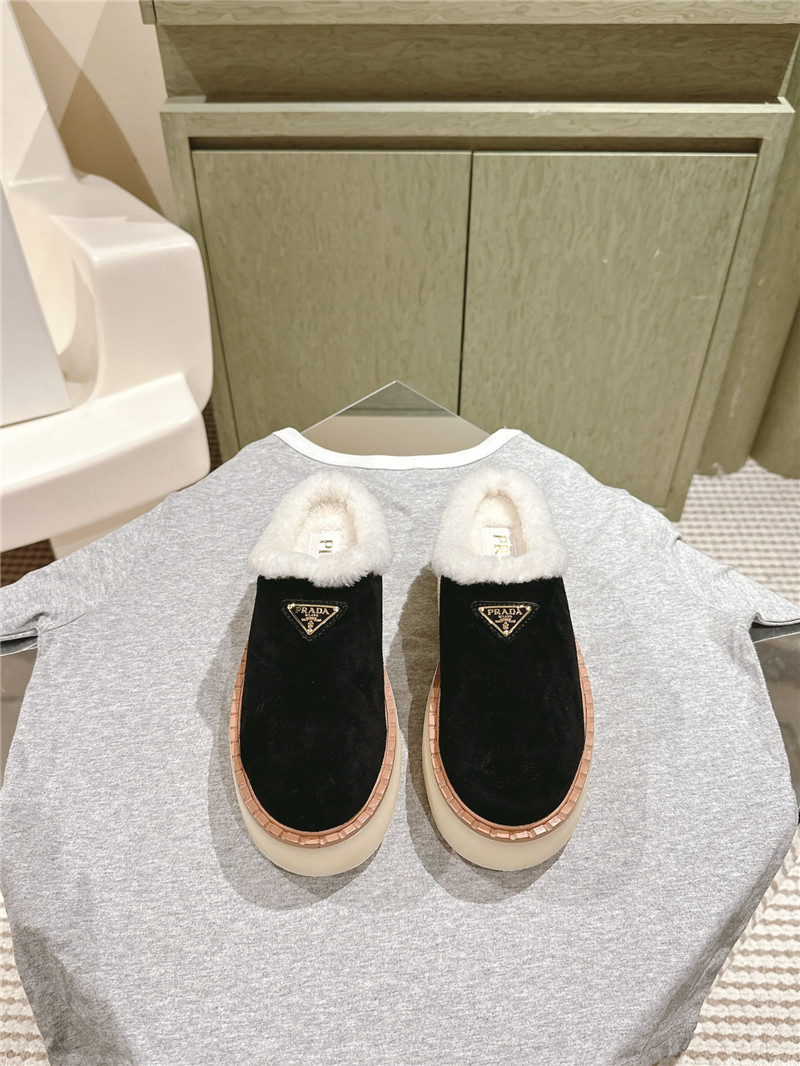 Pra*a platform shearling black suede slippers