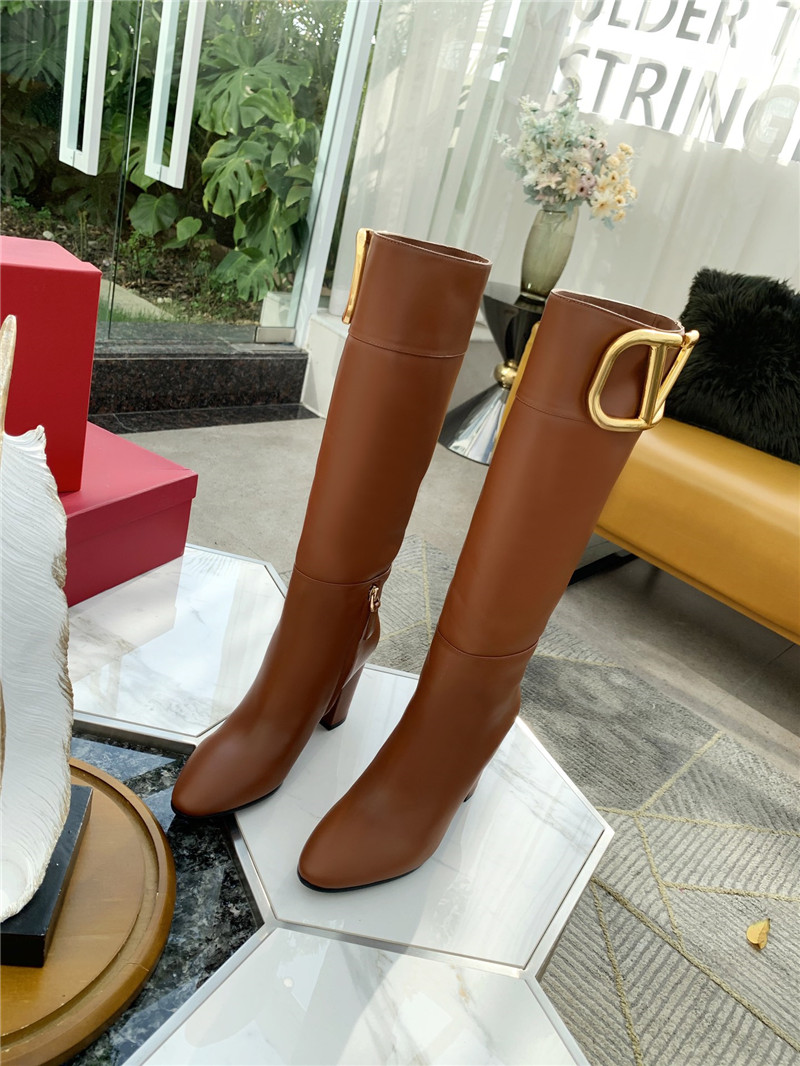 Va1e*ntin0 brown calfskin vlogo knee high boots
