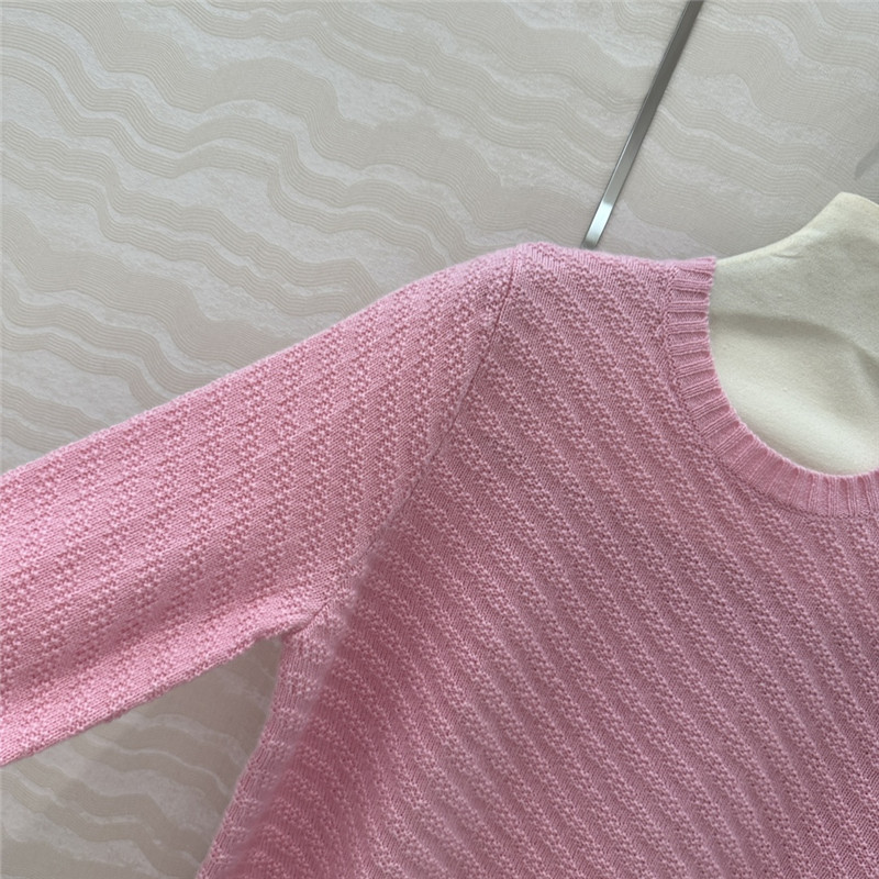 Pra*a crew neck twill rib-knit sweater pink