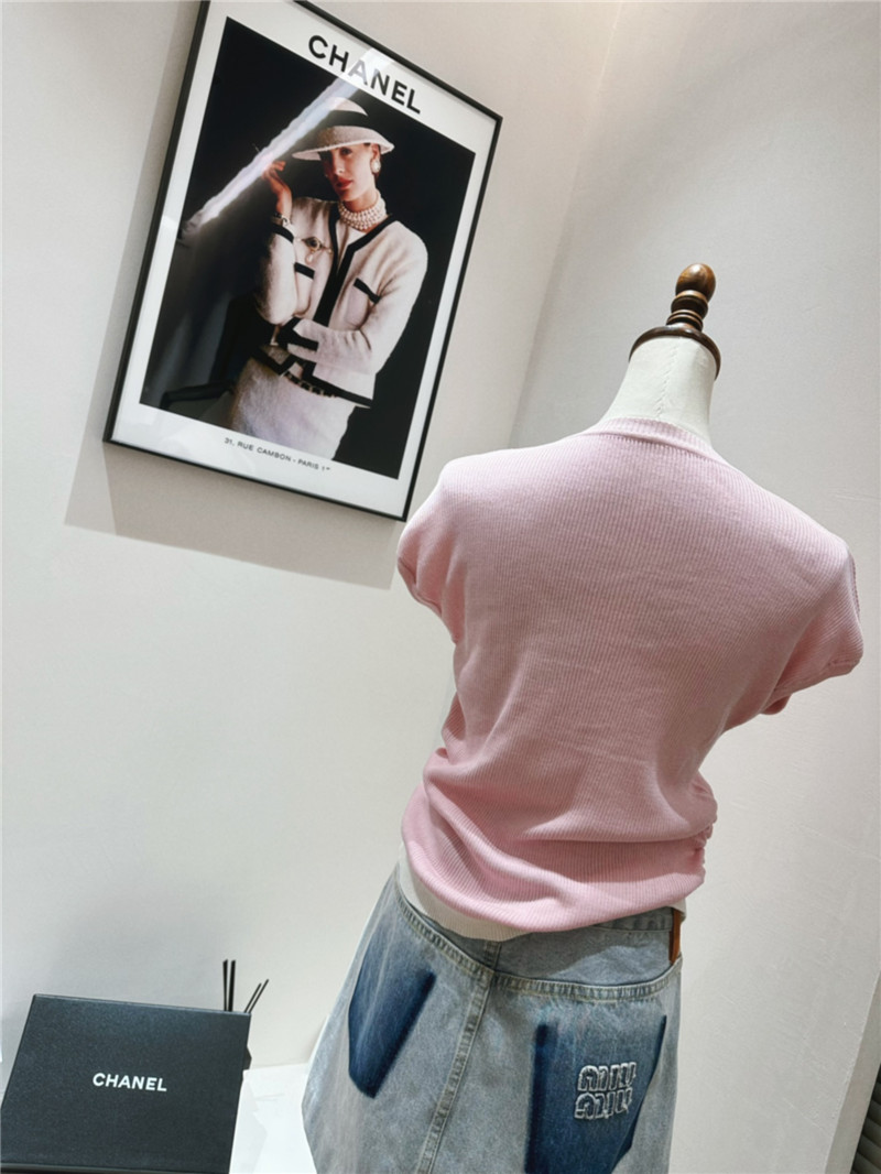 Ch**el contrast cap-sleeves knit top in pink