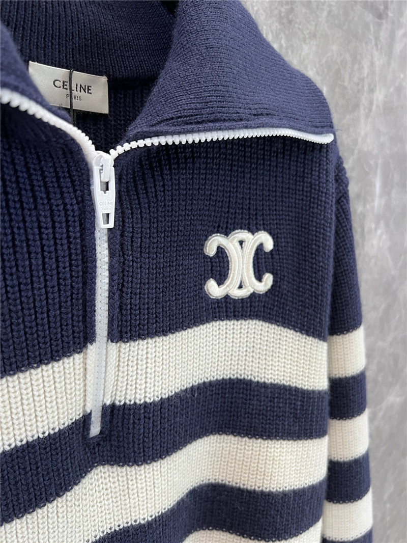 Ce1i*e half-zip stripe wool sweater in white/navy