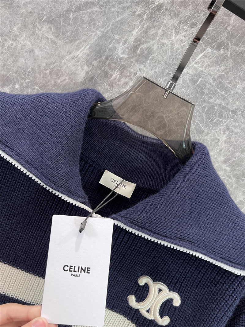 Ce1i*e half-zip stripe wool sweater in white/navy