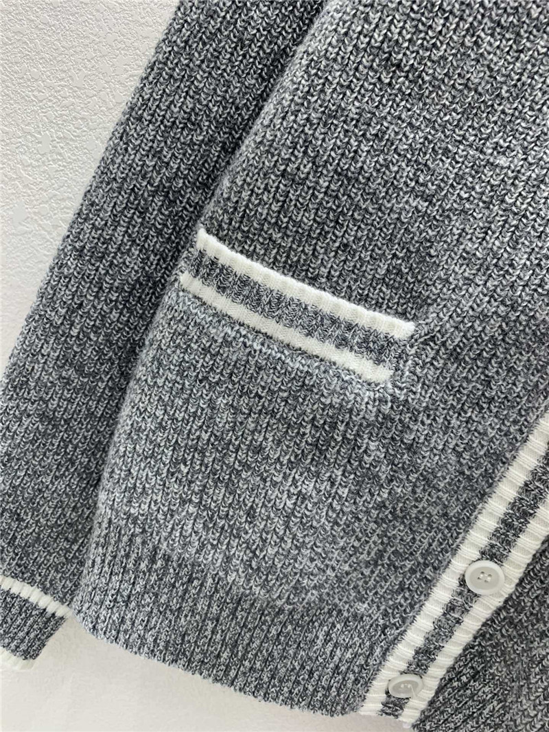 Miu Miu Trim V-Neck Rib Knit Cardigan Grey