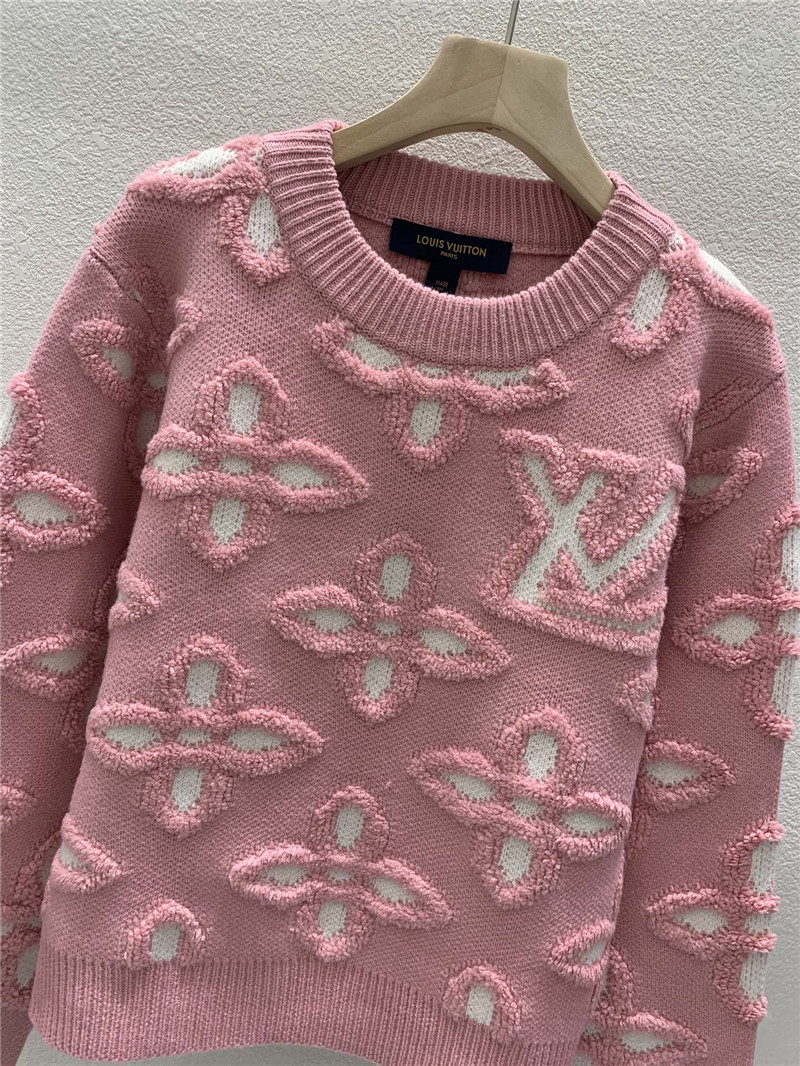 LV Textured Cotton Crewneck Sweater in Pink