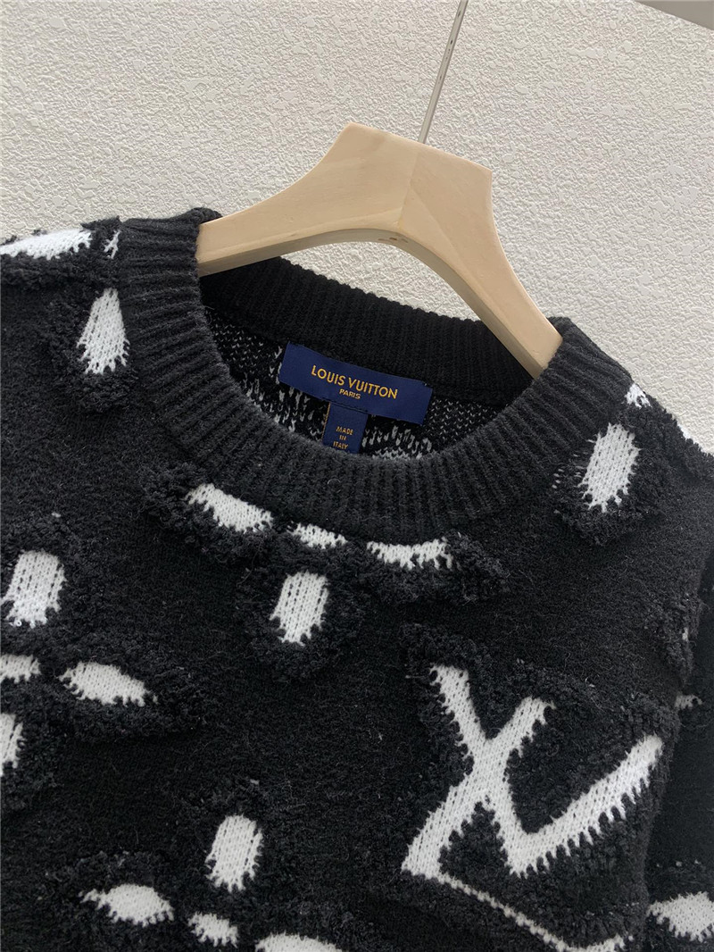 LV Textured Cotton Crewneck Sweater in Black