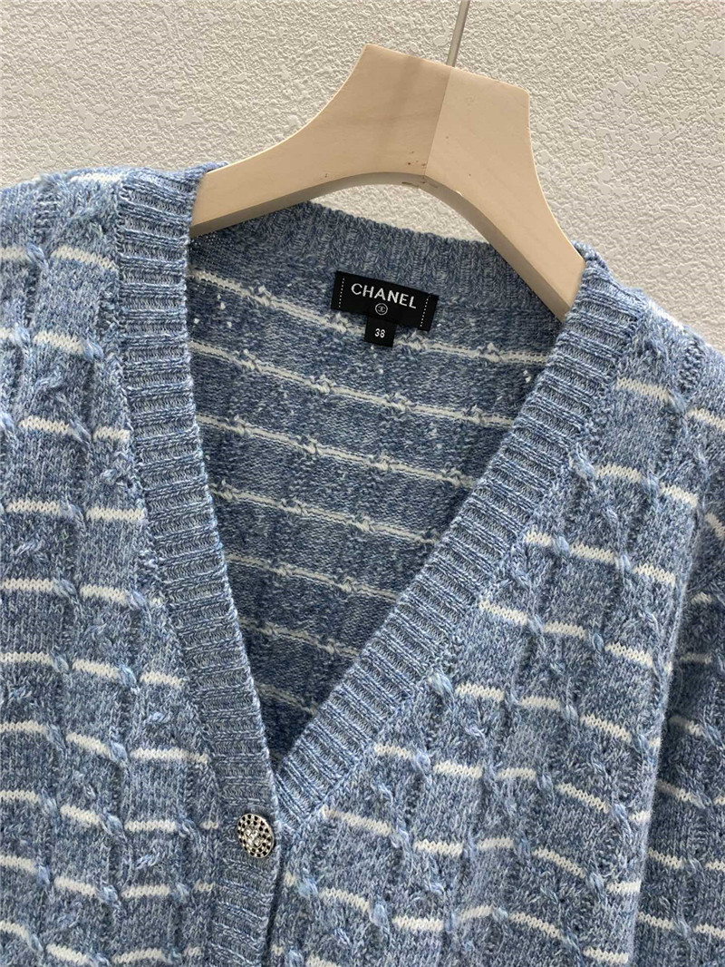 Ch**el stripe intarsia wool cardigan in blue