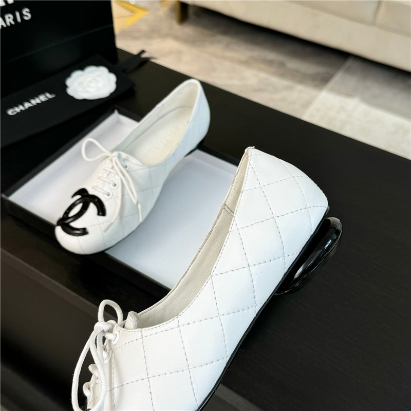 Ch**el lace-up white leather flats