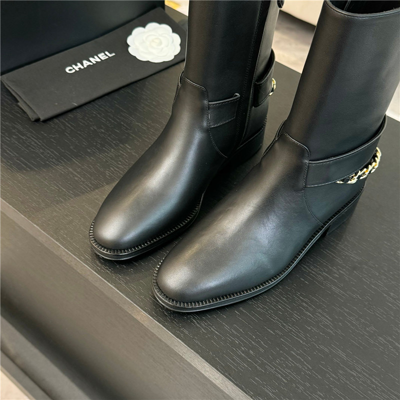 Ch**el calfskin metal chain ankle boots