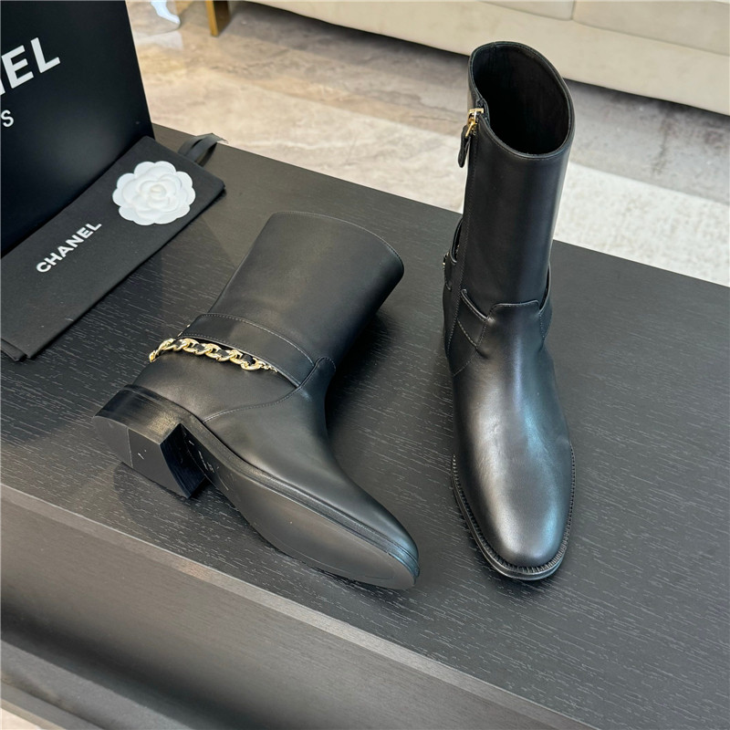 Ch**el calfskin metal chain ankle boots