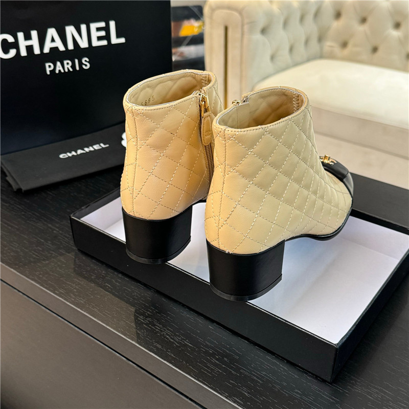 Ch**el beige quilted pattern lambskin ankle boots