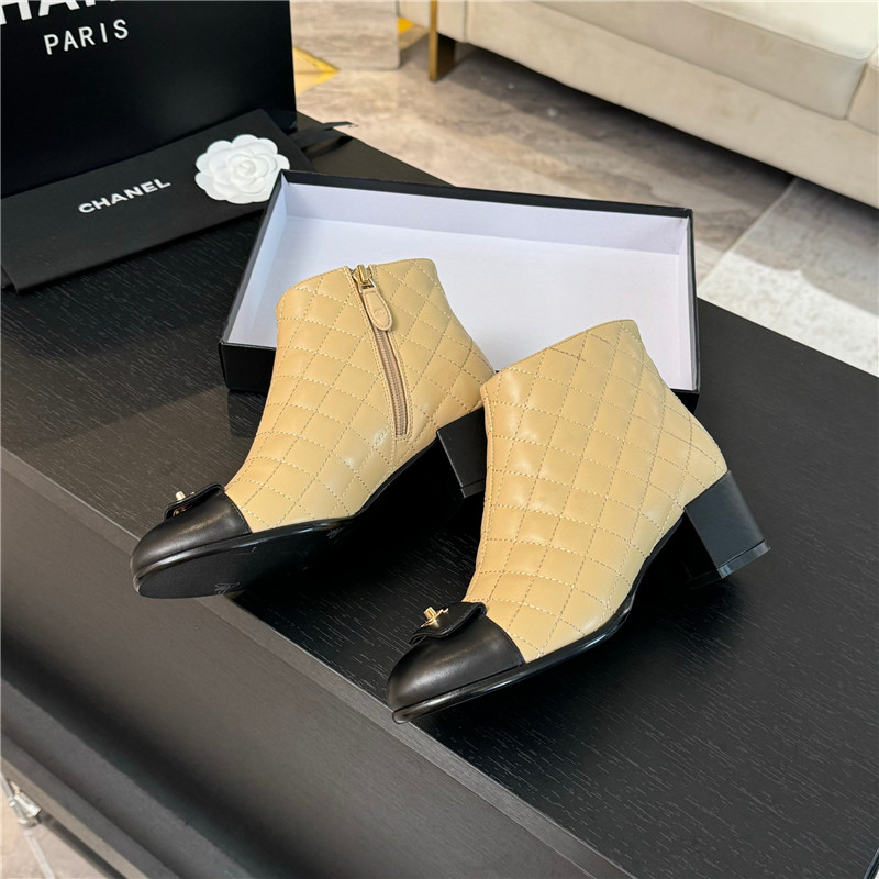 Ch**el beige quilted pattern lambskin ankle boots