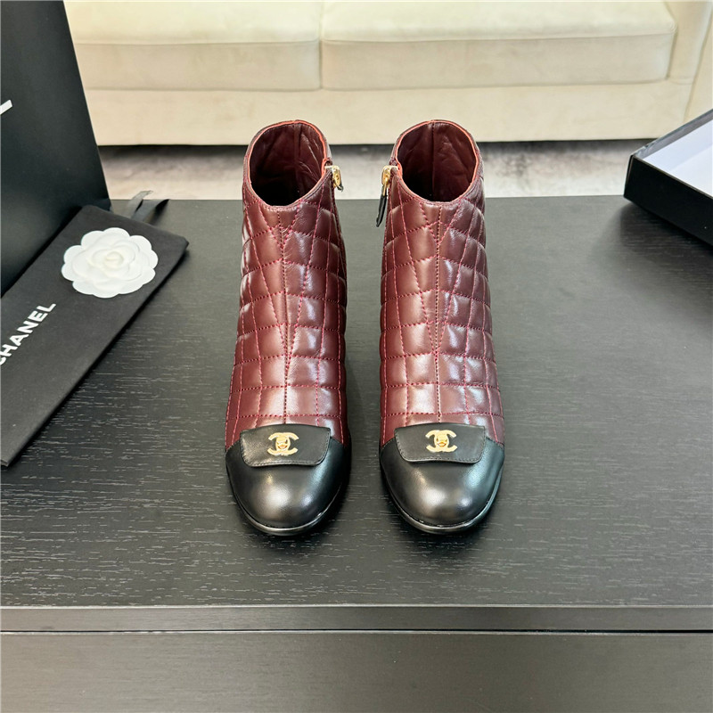Ch**el burgundy quilted lambskin ankle boots