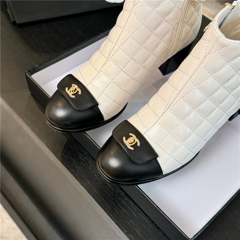 Ch**el quilted pattern lambskin ankle boots