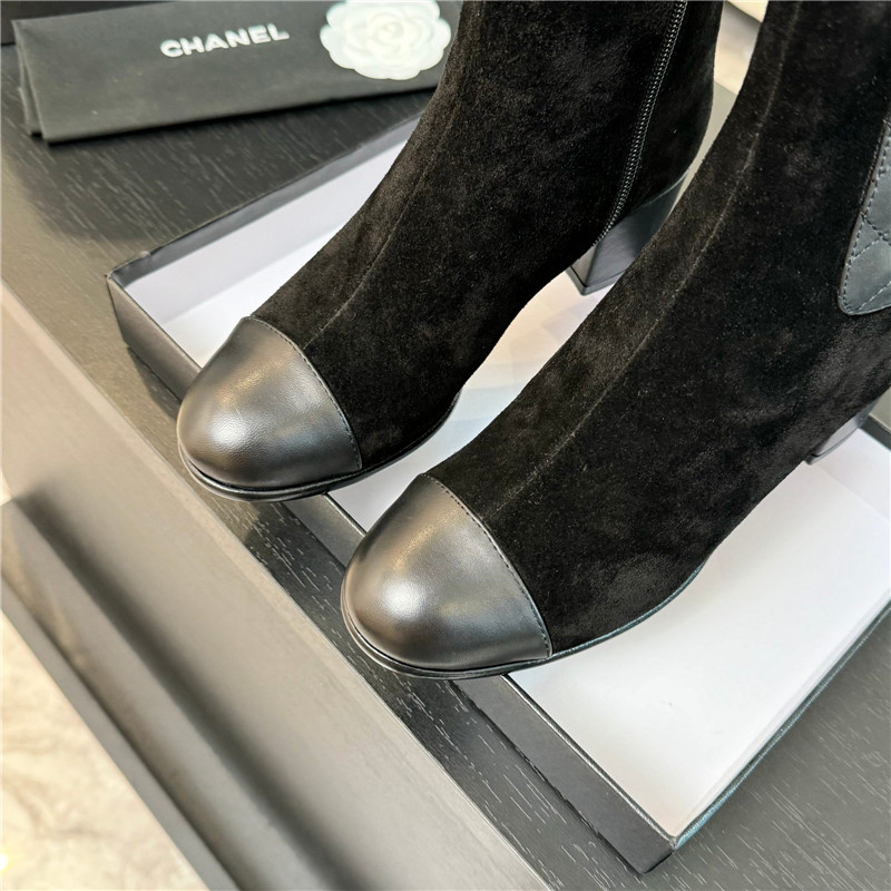 Ch**el suede calfskin cap toe ankle boots