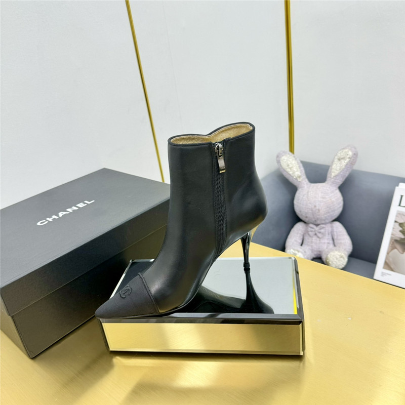 Ch**el calfskin pointed toe heel ankle boots