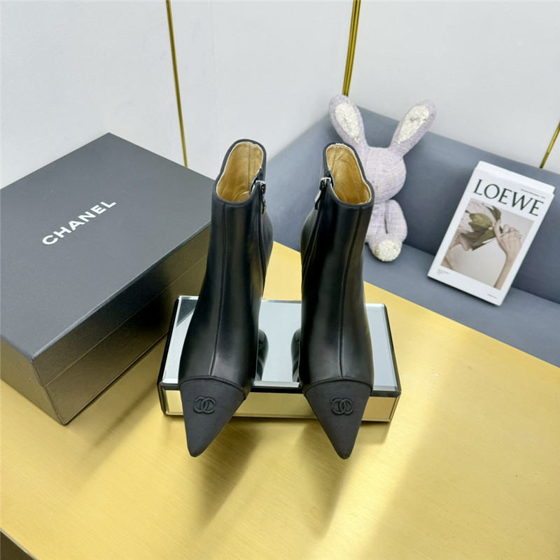 Ch**el calfskin pointed toe heel ankle boots