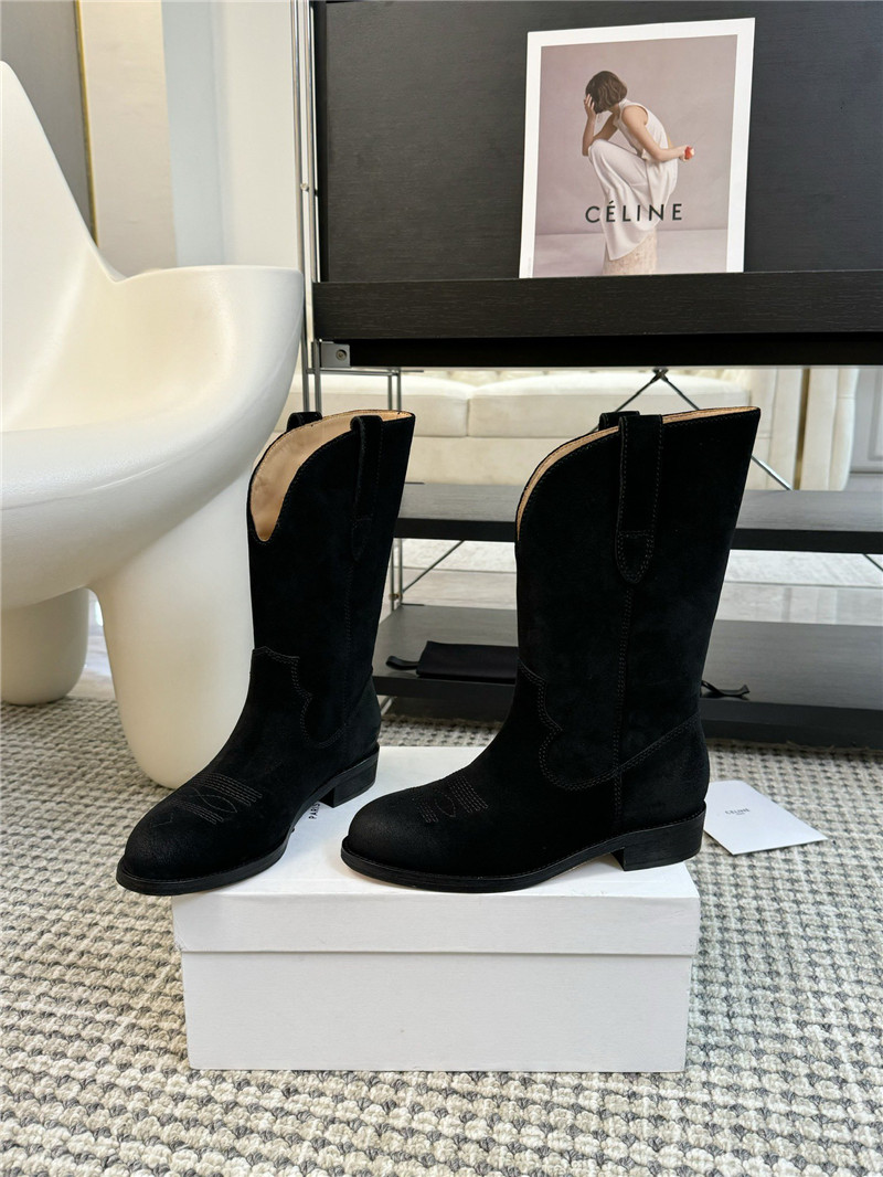 Ce1i*e cowboy black suede leather boots