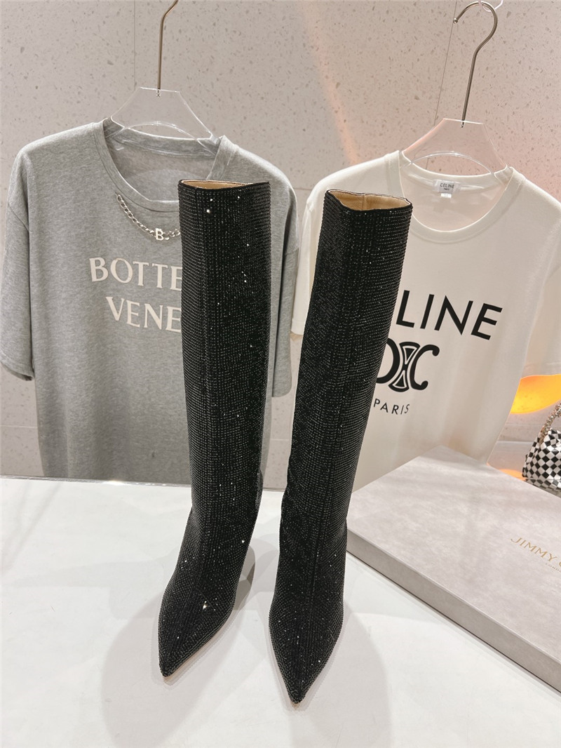 J1m*y Ch00 black crystals wedge knee-high boots