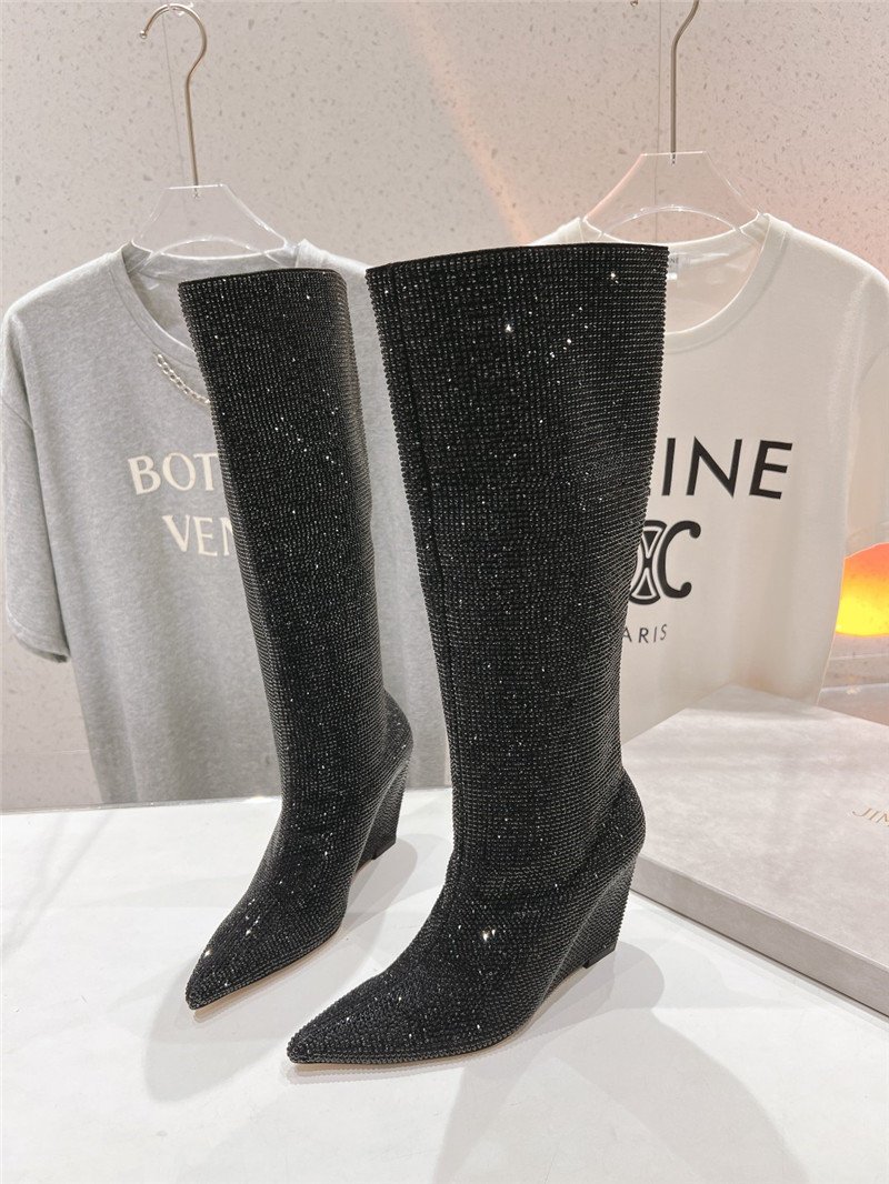 J1m*y Ch00 black crystals wedge knee-high boots