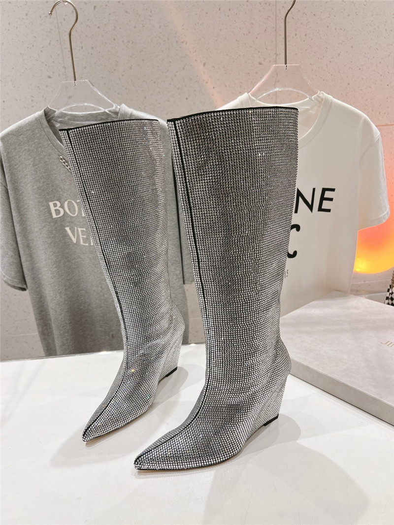 J1m*y Ch00 silver crystals wedge knee-high boots