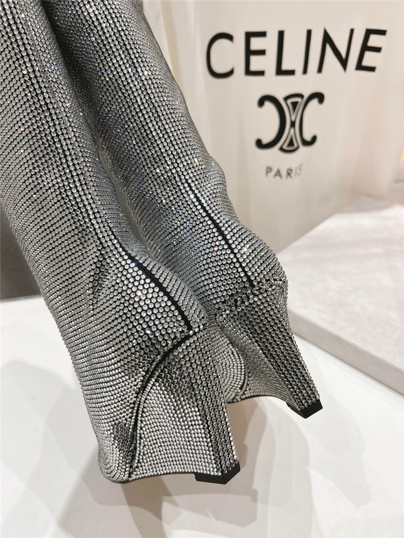 J1m*y Ch00 silver crystals wedge knee-high boots