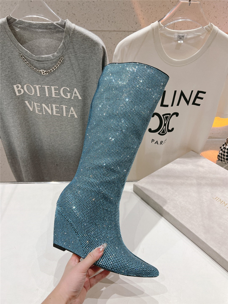 J1m*y Ch00 crystals wedge knee-high boots