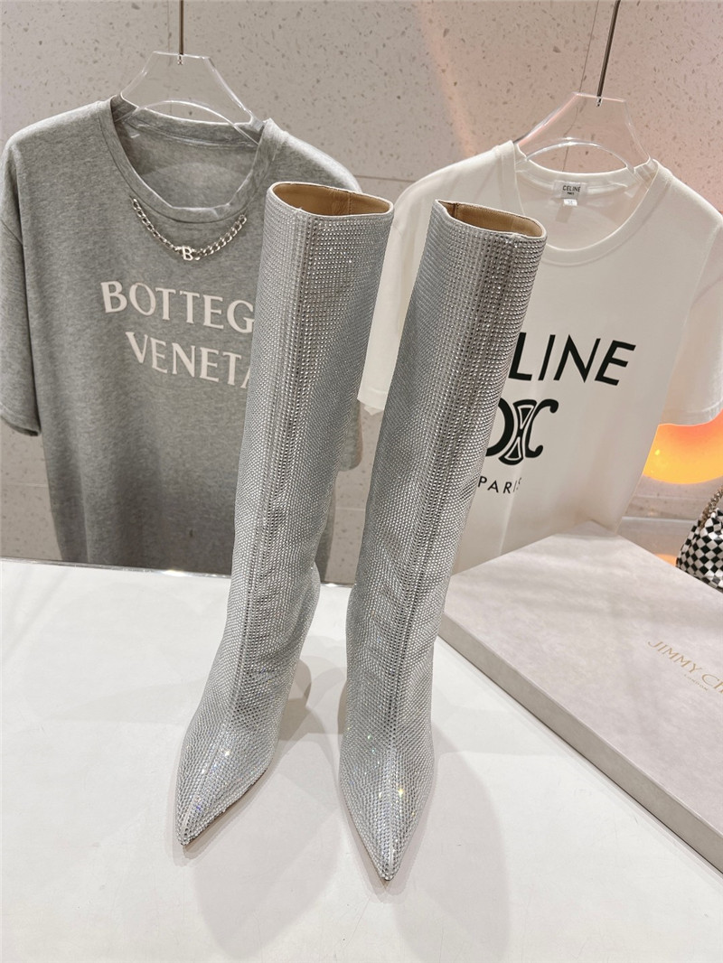 J1m*y Ch00 silver rhinestone boots