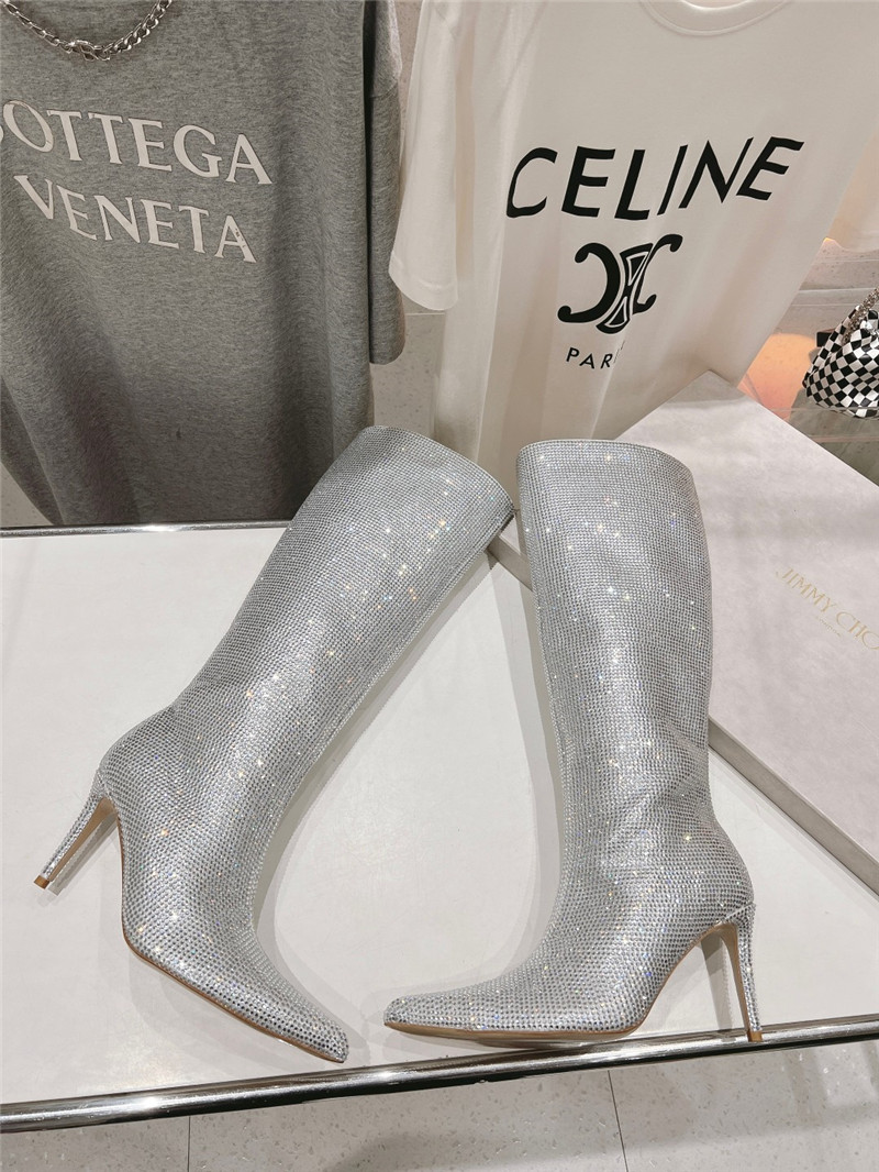 J1m*y Ch00 silver rhinestone boots