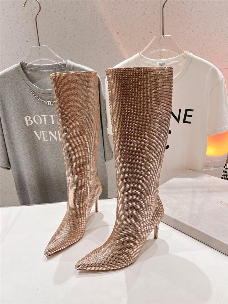 J1m*y Ch00 beige rhinestone boots