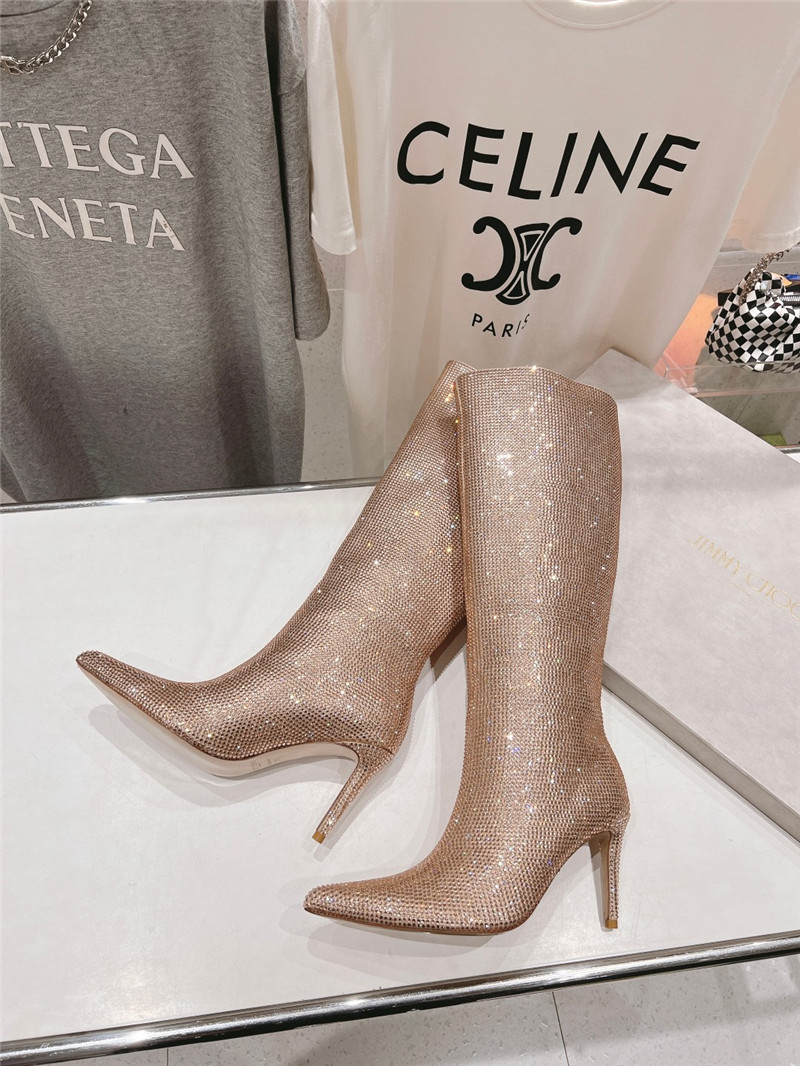 J1m*y Ch00 beige rhinestone boots