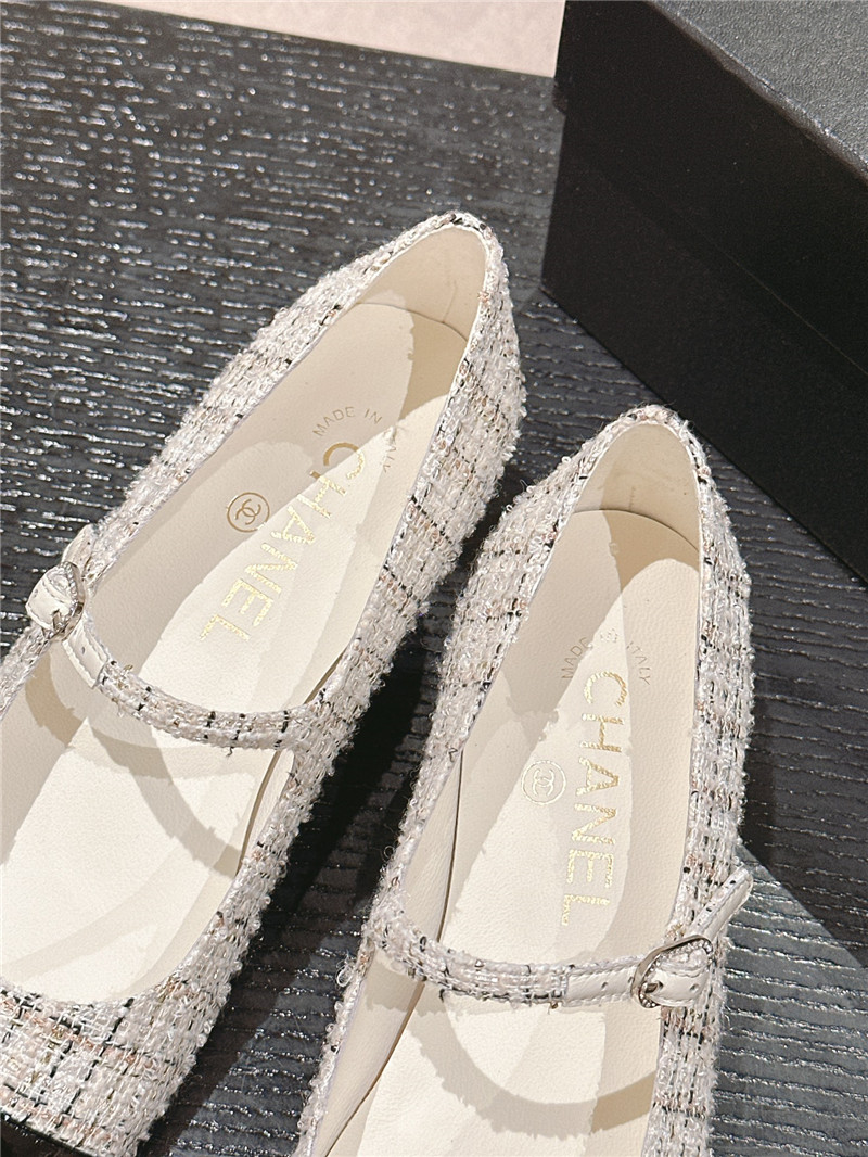 Ch**el natural/black mary janes check tweed & calfskin