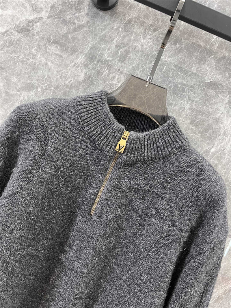 LV Monogram Wool Half Zip Pullover in Grey