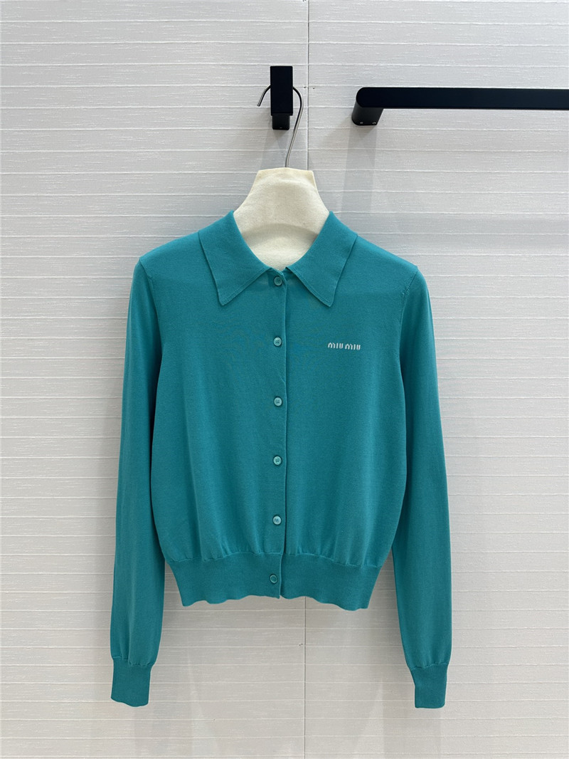 Miu Miu Blue Cashmere/Silk Lapel Cardigan