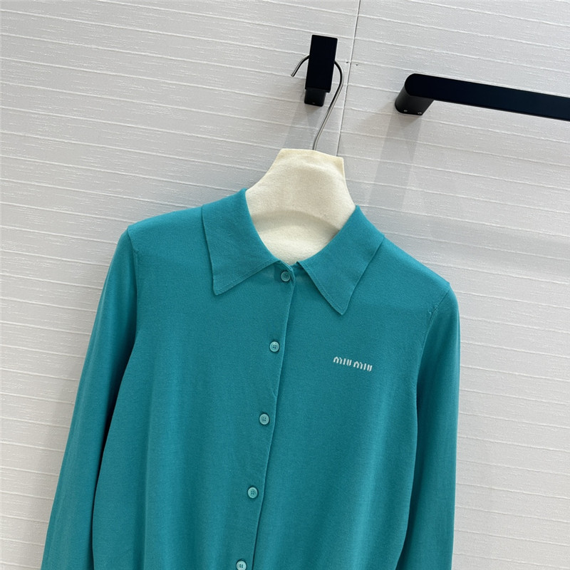 Miu Miu Blue Cashmere/Silk Lapel Cardigan