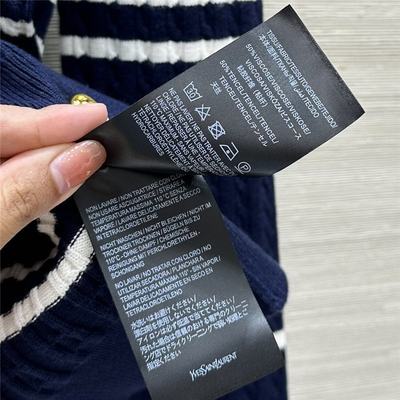 Y51 logo stripe cable knit cardigan in navy
