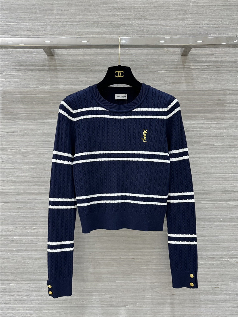 Y51 logo stripe cable knit sweater in navy