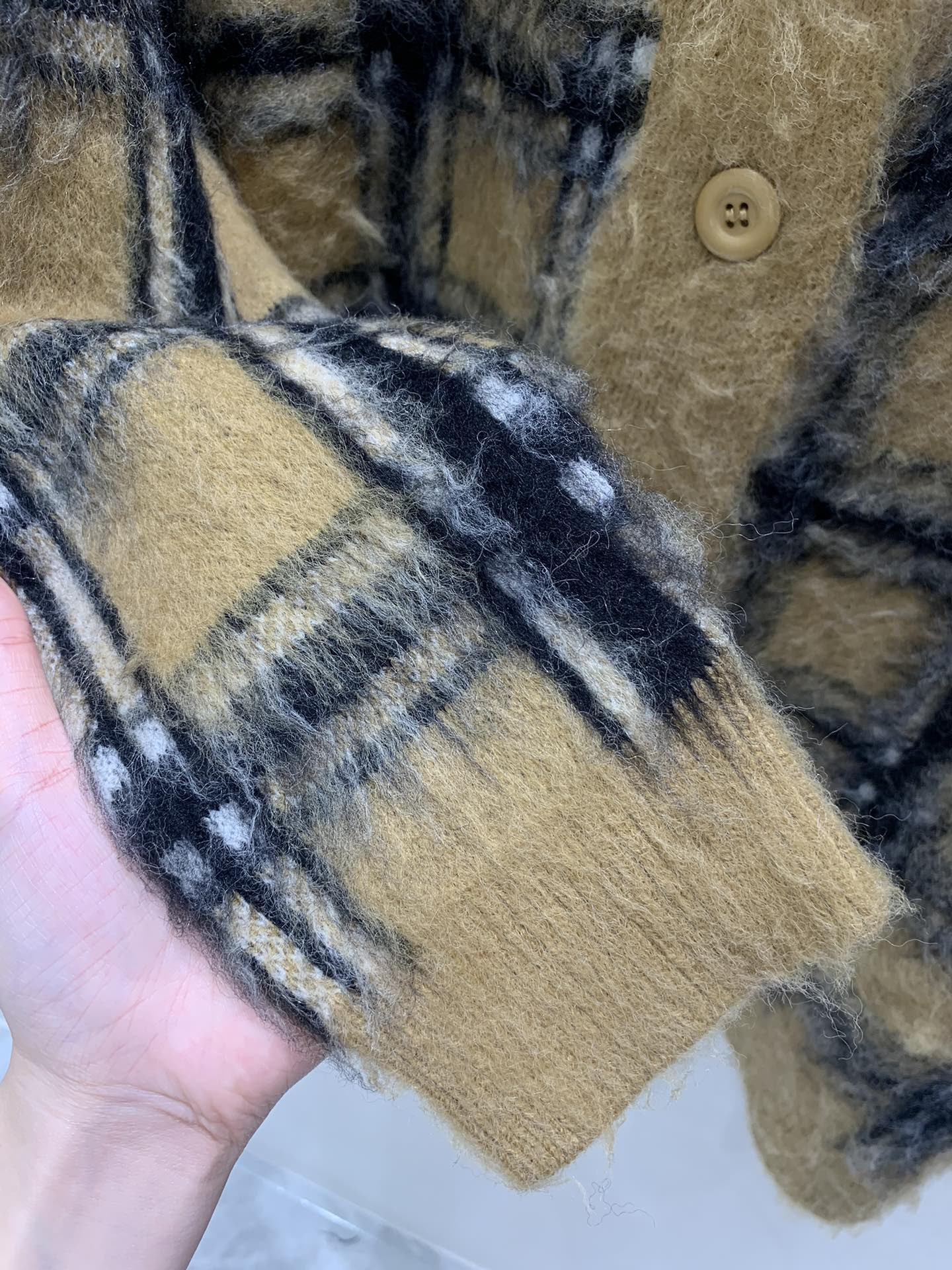Bv*b*rry nadeen check mohair cardigan in brown